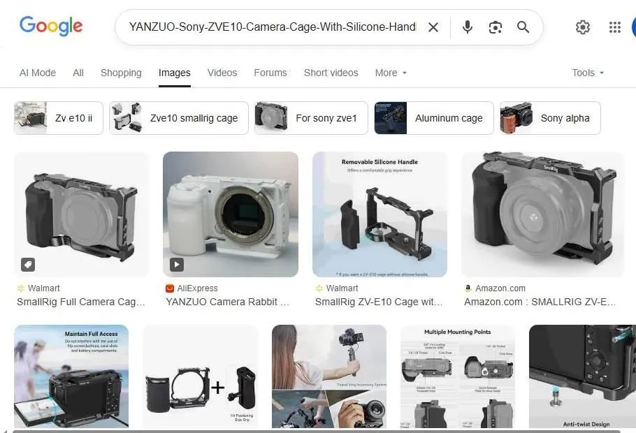 Google Search Results for Sony ZV-E10 Camera Cages