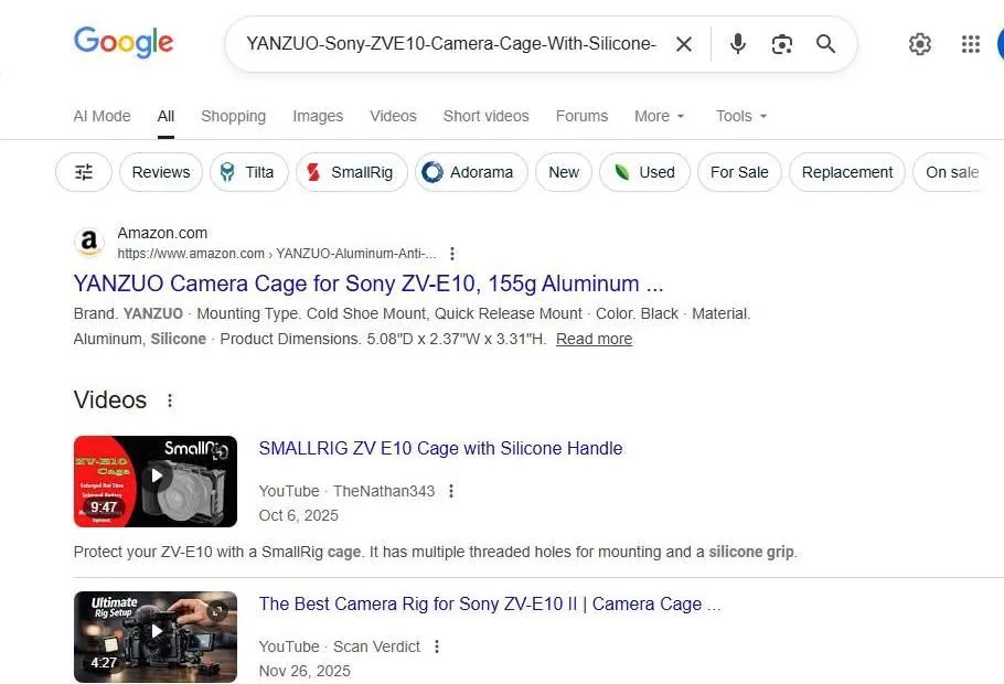Google Search Results for Sony ZV-E10 Camera Cages