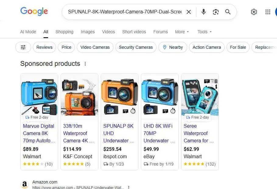 Google Search Results for SPUNALP 8K Waterproof Camera