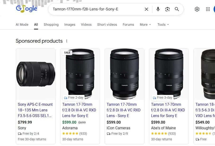 Google Search Results for Tamron 17-70mm f/2.8 Lens