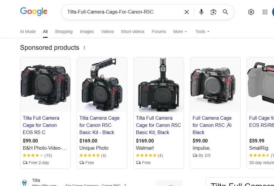 Google Search Results for Tilta Canon R5C Camera Cage
