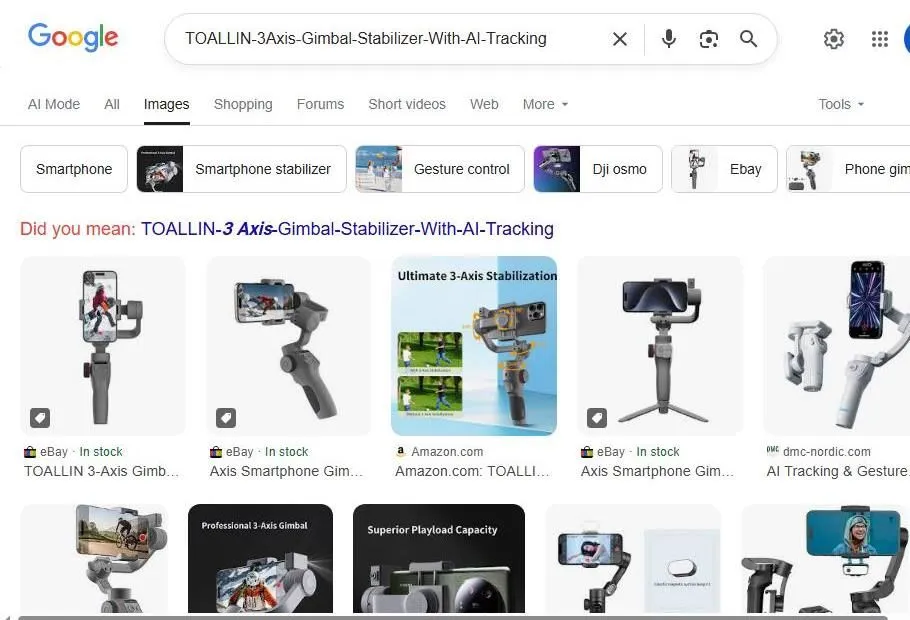 Google search results for TOALLIN 3-Axis Gimbal Stabilizer