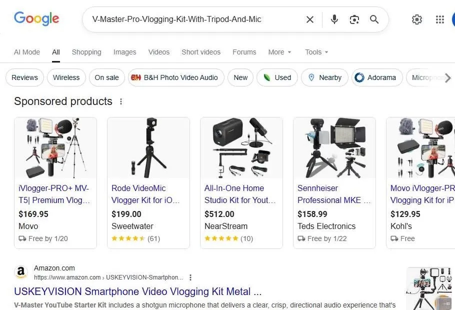 Google Search results for V-Master Pro Vlogging Kit
