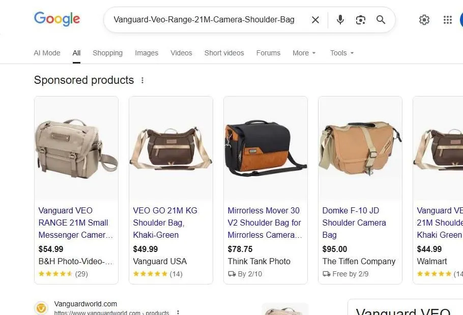 Google Search Results for Vanguard VEO Range 21M Camera Bag