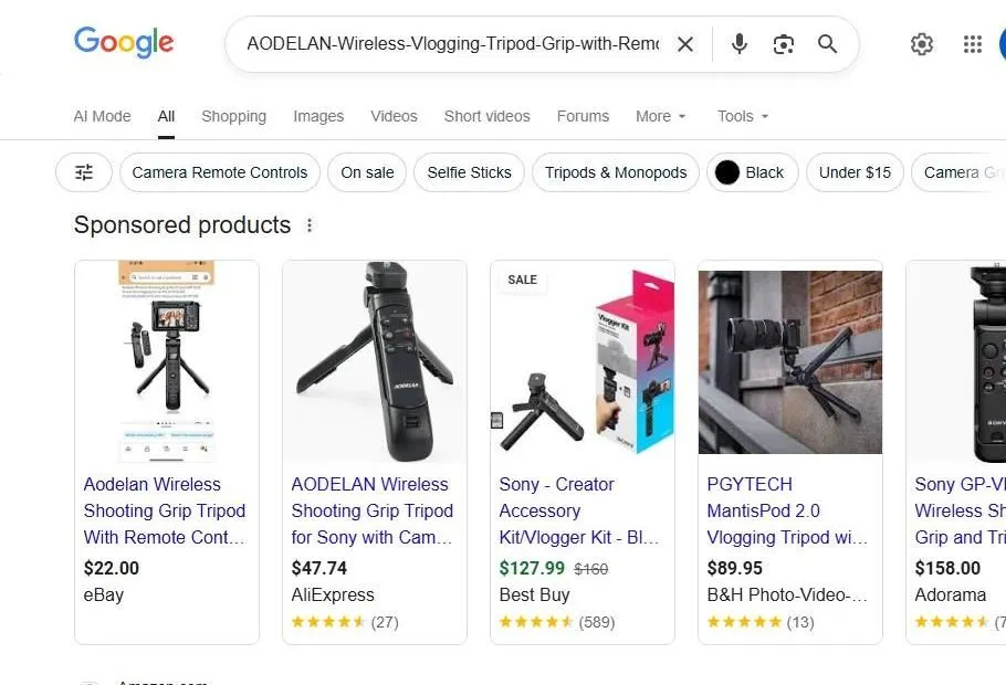 Google Search Results for Vlogging Tripods
