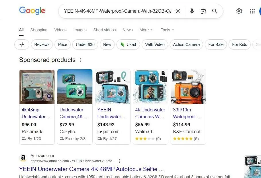 Google Search Results for YEEIN Waterproof Camera