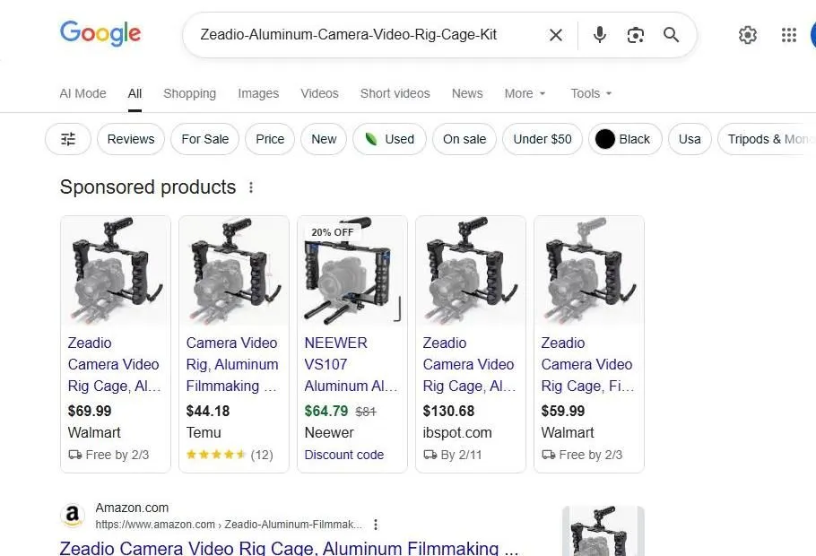 Google Search Results for Zeadio Camera Video Rig