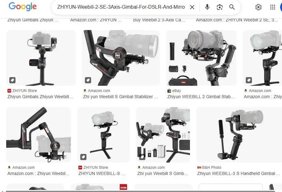 Google Search Results for Zhiyun Weebill Gimbals