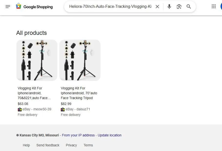 Google Shopping results for a Heliora vlogging kit