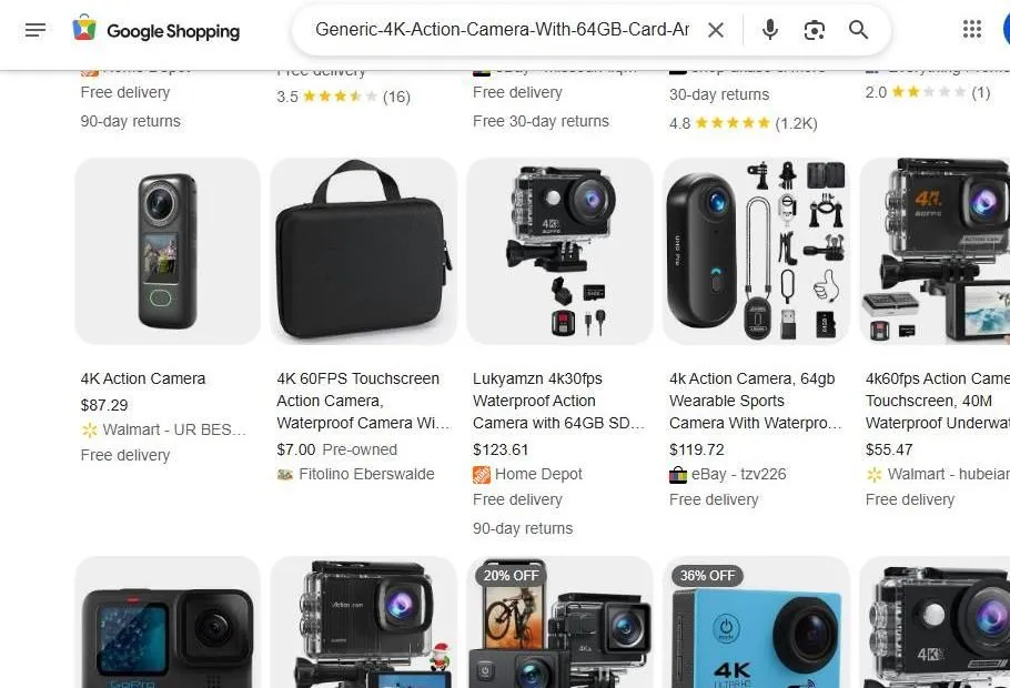 Google Shopping Results for Action Cameras