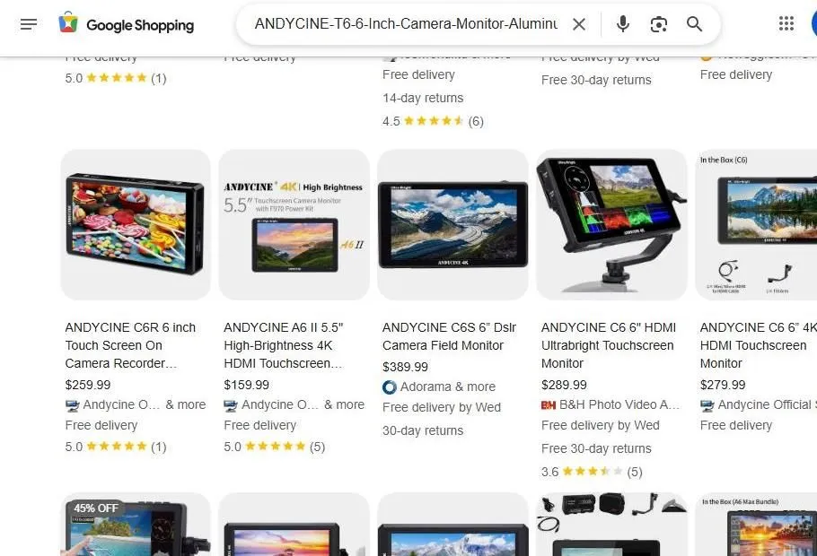 Google Shopping results for ANDYCINE camera monitors