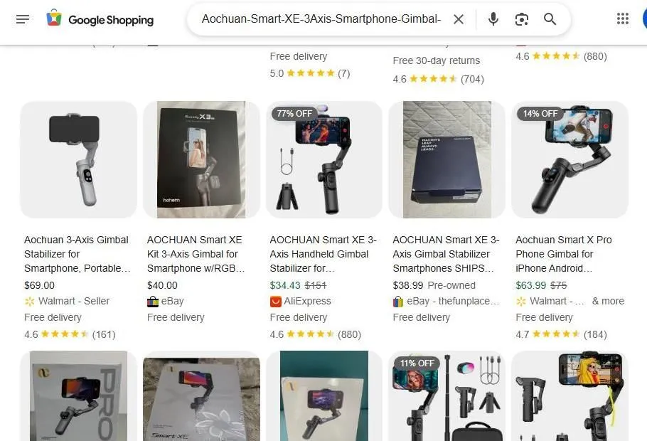Google Shopping results for Aochuan Smart XE gimbal