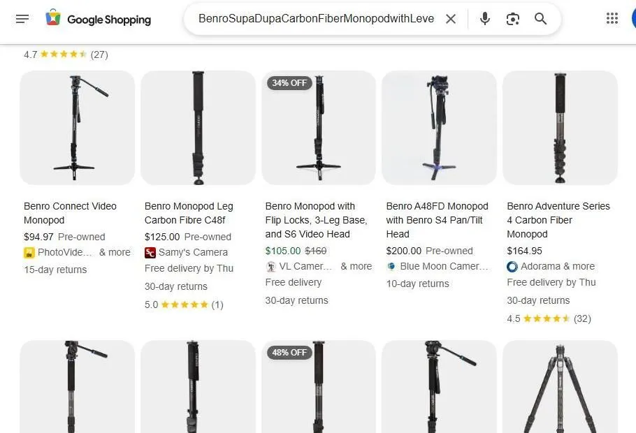 Google Shopping Results for Benro Monopods
