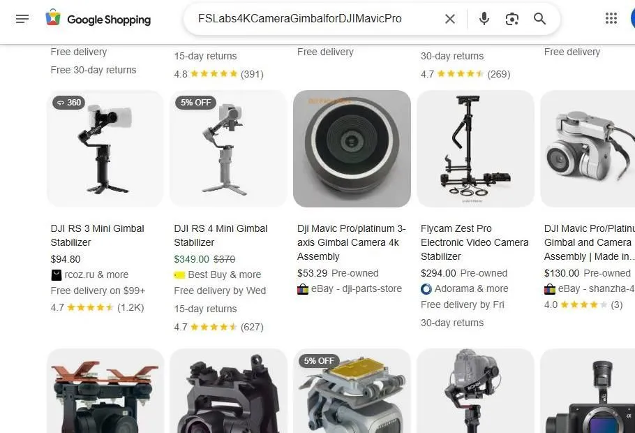Google Shopping Results for Camera Gimbals and Parts