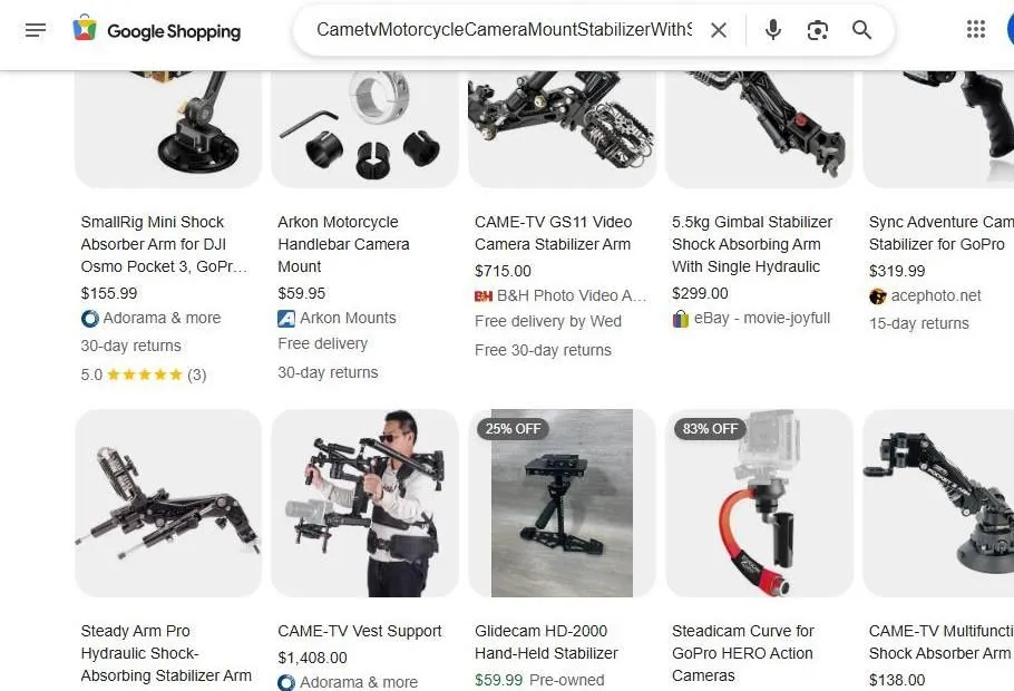 Google Shopping Results for Camera Stabilization Equipment