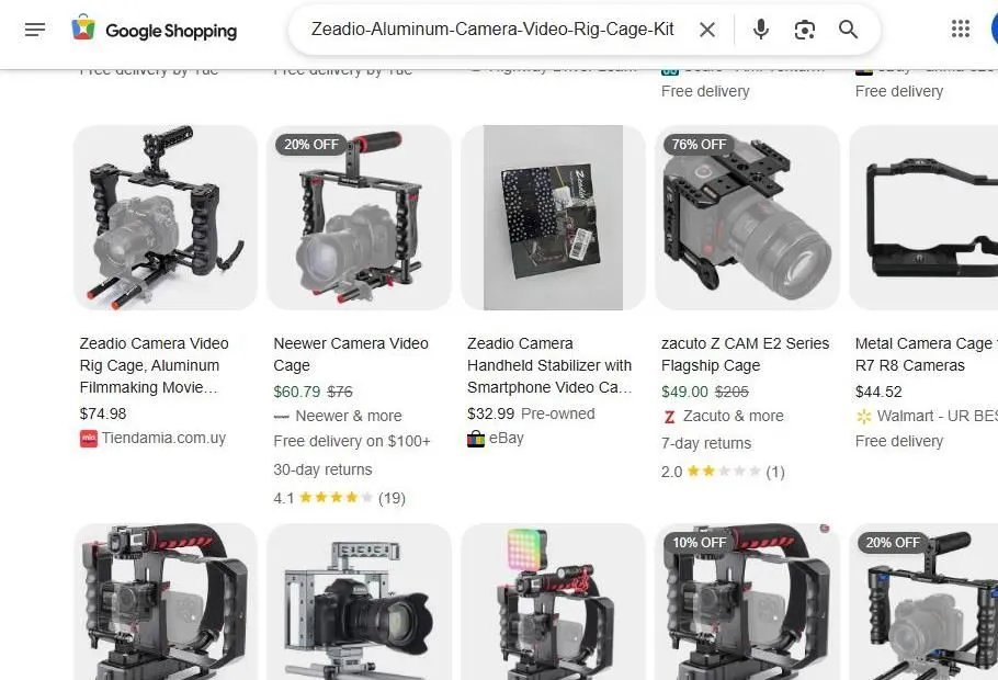 Google Shopping results for camera video rig cages