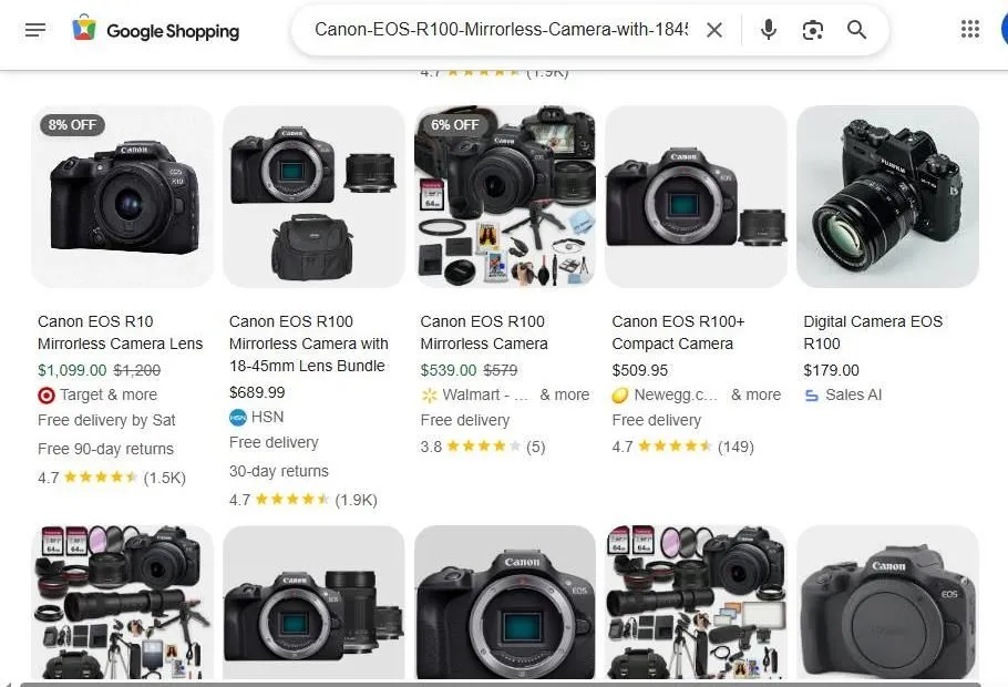 Google Shopping Results for Canon EOS R100 Camera