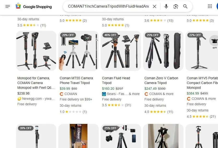 Google Shopping results for Coman camera tripods