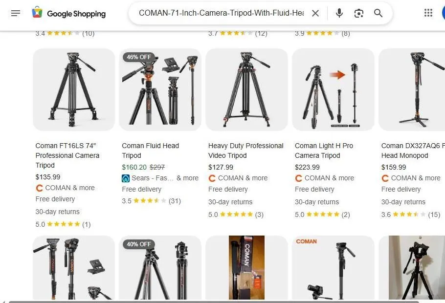 Google Shopping results for COMAN camera tripods