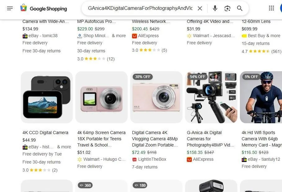 Google Shopping results for digital cameras