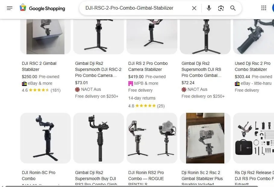 Google Shopping results for DJI gimbal stabilizers