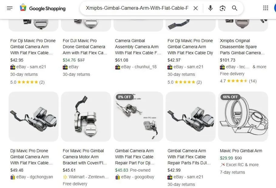 Google Shopping results for DJI Mavic Pro gimbal camera arms
