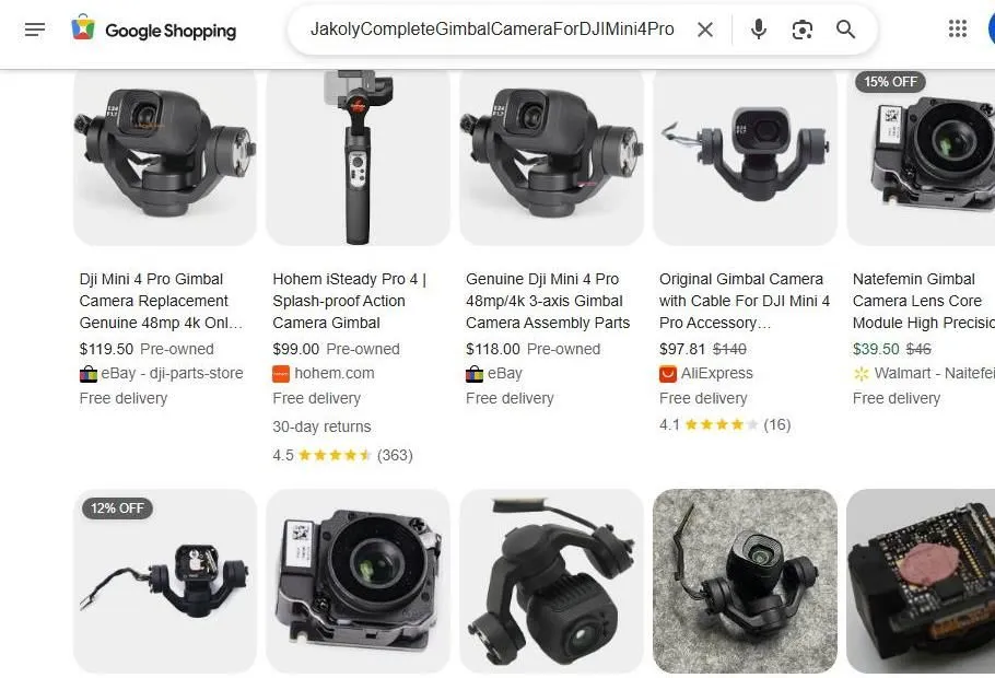 Google Shopping Results for DJI Mini 4 Pro Gimbal Camera Parts