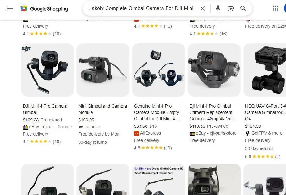 Google Shopping Results for DJI Mini 4 Pro Gimbal Cameras