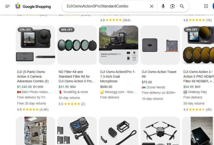Google Shopping Results for DJI Osmo Action 5 Pro