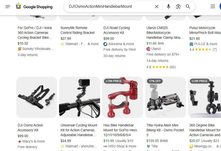 Google Shopping Results for DJI Osmo Action Mini Handlebar Mount