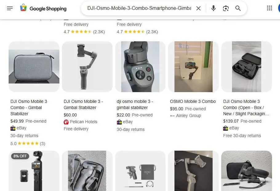 Google Shopping results for DJI Osmo Mobile 3