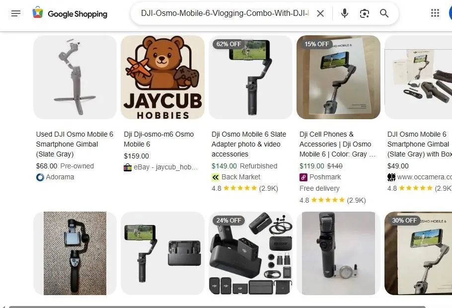 Google Shopping results for DJI Osmo Mobile 6