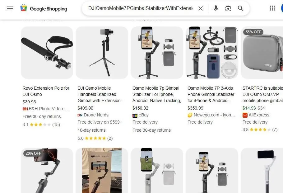 Google Shopping results for DJI Osmo Mobile 7P