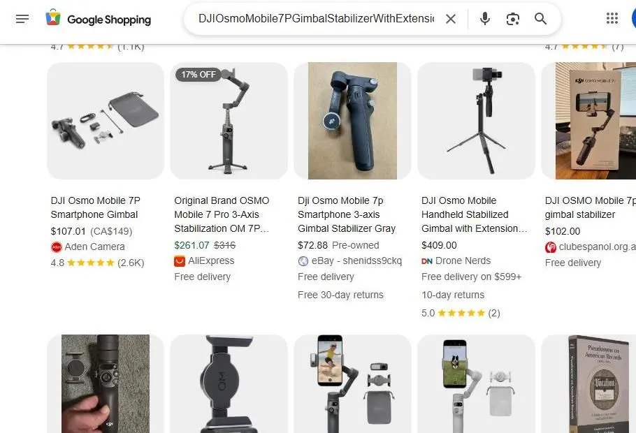 Google Shopping Results for DJI Osmo Mobile 7P
