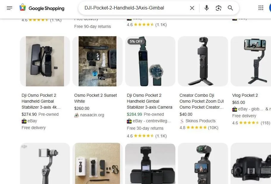 Google Shopping results for DJI Osmo Pocket 2