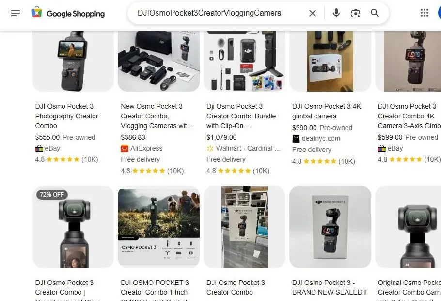 Google Shopping results for DJI Osmo Pocket 3