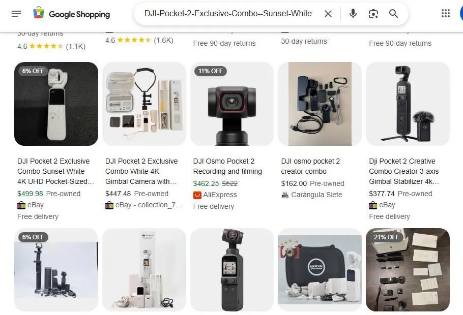 Google Shopping results for DJI Pocket 2 Exclusive Combo