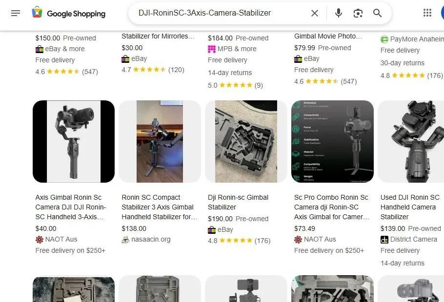 Google Shopping results for DJI Ronin-SC Camera Stabilizer