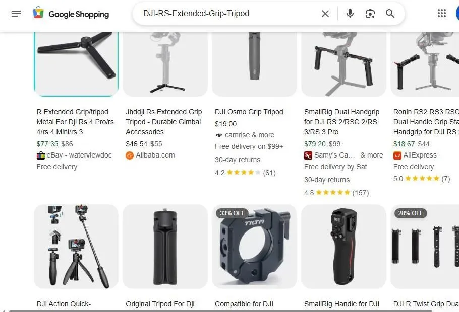 Google Shopping results for DJI RS extended grip tripod