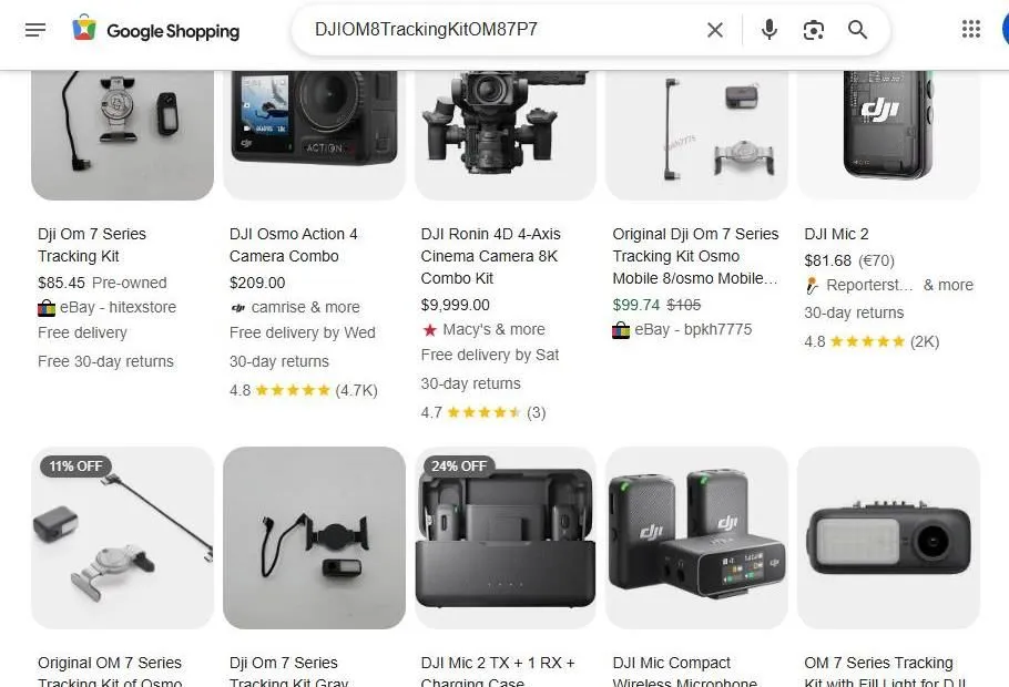 Google Shopping Results for DJI Tracking Kits and Accessories