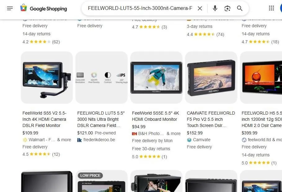 Google Shopping Results for FeelWorld Camera Monitors