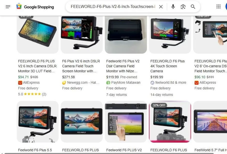 Google Shopping results for FEELWORLD F6 Plus V2 camera monitor