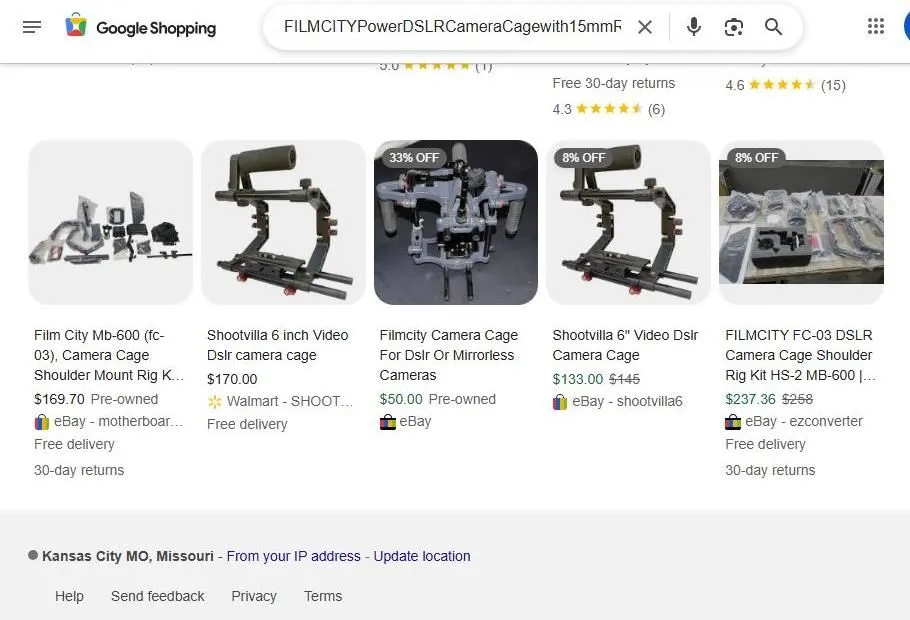 Google Shopping Results for Filmcity and Shootvilla Camera Cages