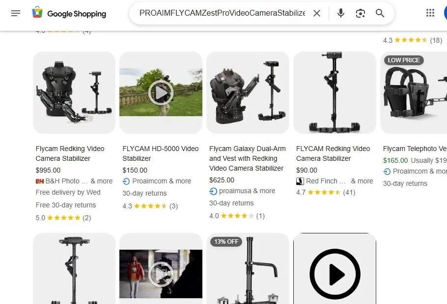 Google Shopping results for Flycam camera stabilizers