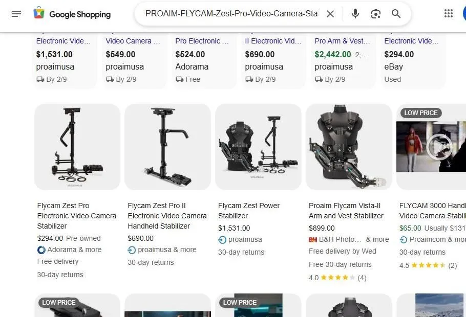 Google Shopping results for Flycam camera stabilizers