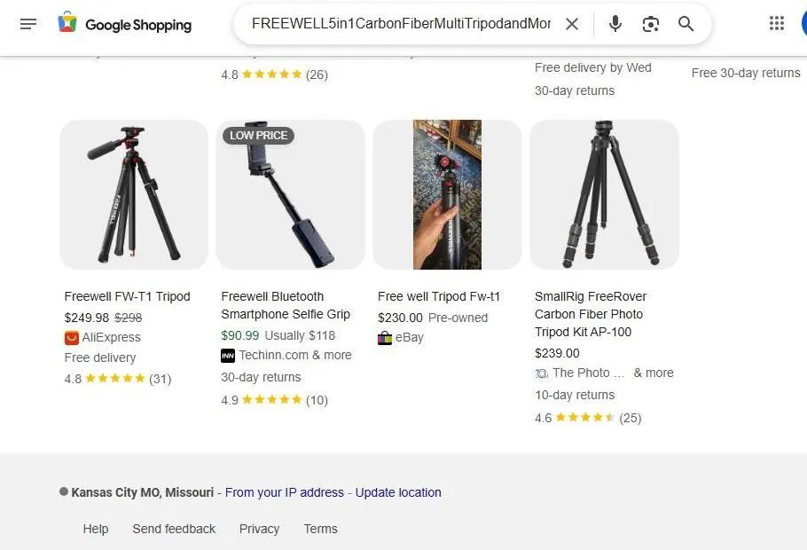 Google Shopping results for Freewell tripods