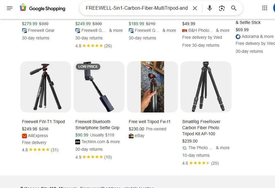 Google Shopping results for Freewell tripods