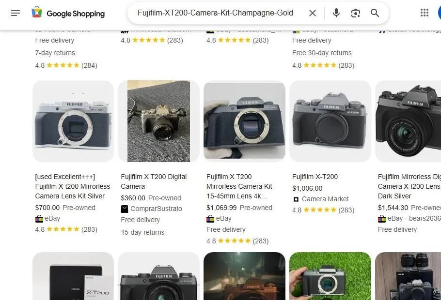 Google Shopping results for Fujifilm X-T200 camera