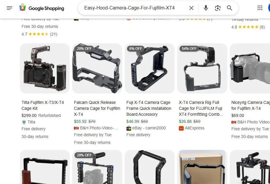 Google Shopping results for Fujifilm X-T4 camera cages