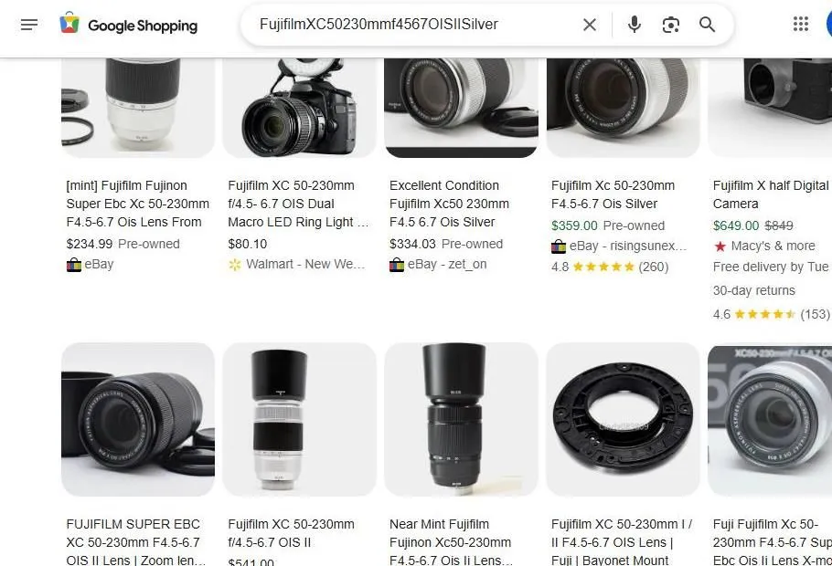 Google Shopping results for Fujifilm XC 50-230mm lens